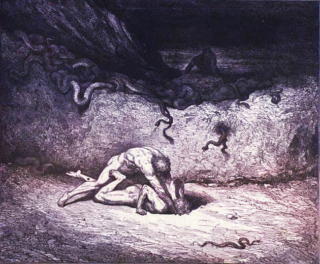 Tranh khắc gỗ của Gustave Dore, 1890. (Inferno, canto XXV, line 25-27)